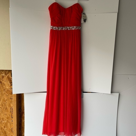 Women Juniors Red Lace Formal Party Bridesmaid Prom Long Maxi Dress Crystals, 7 - Picture 11 of 16